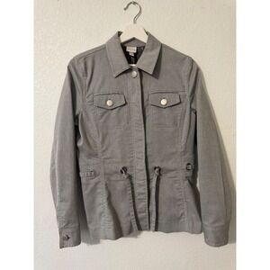 Isaac Mizrahi Gray Utility Jacket Drawstring Waist Pockets‎ Collared Size S